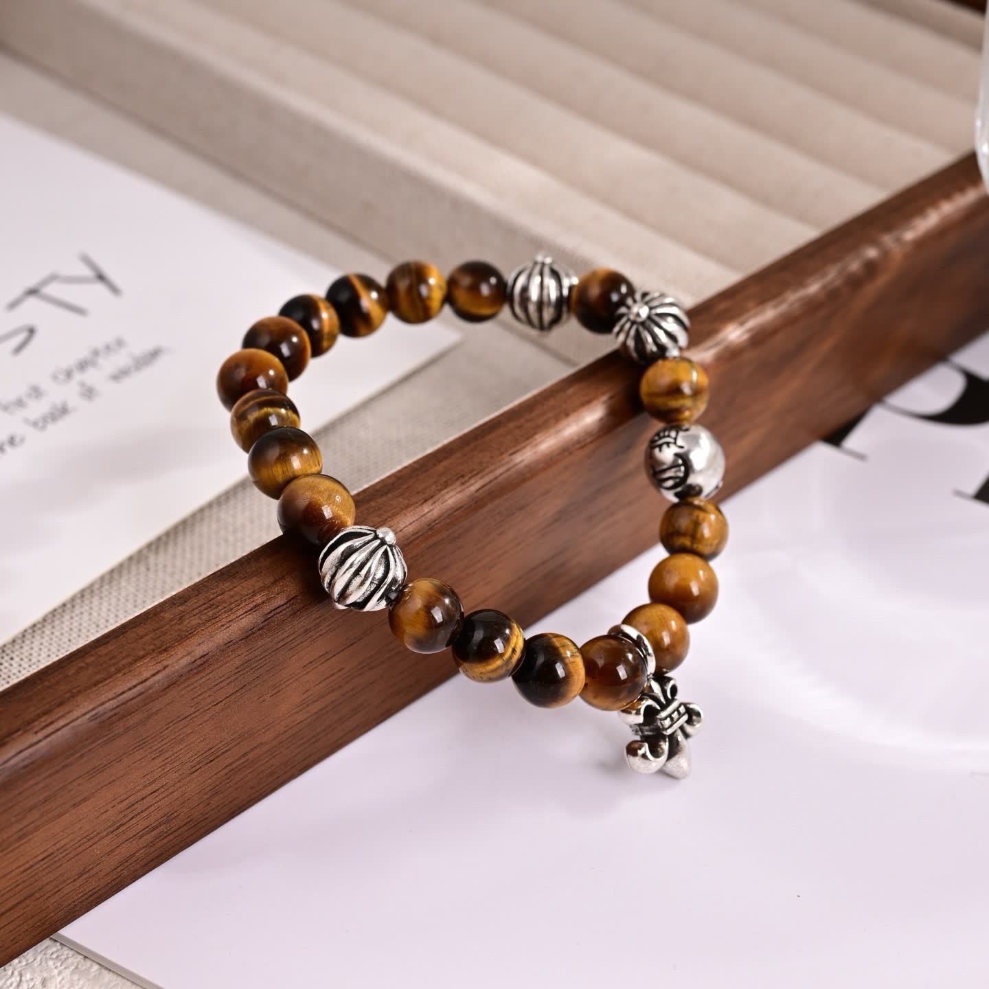 Chrome Hearts Tiger's Eye Bracelet with Silver Charms